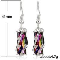 Kadınlar için Gökkuşağı Kübik Zirkonya Damla Küpeler, 41mm, Beyaz Altın Kaplama Pirinç Geometrik Sarkıtlar, Çok Renkli