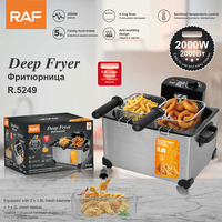 Friteuse RAF 2000W 5L Grande Capacité en Acier Inoxydable Double Panier Contrôle de Température Appareil de Cuisson Domestique R.5249