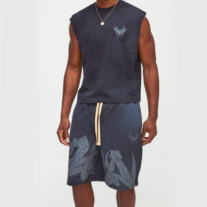 Conjunto de Camiseta sin Mangas y Pantalones Cortos Holgados con Estampado de Grafiti, Transpirable, Casual, Lavado al Ácido, Estilo Deportivo de Verano - Product Image 1