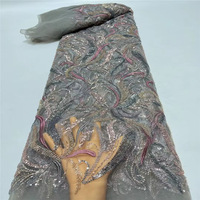 Tissu de dentelle perlée lourde femmes perles paillettes tissu 3D broderie perlée Tulle matériel luxe tissu de dentelle de mariée africaine