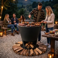 Nouvelle Offre 2026 : Plancha Grill Extérieure en Acier à Bases Variées, Cuisson à 360 Degrés au Bois avec Rangement pour Bois de Chauffage