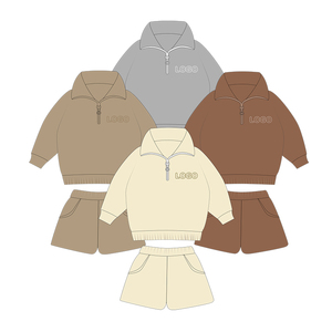 Biểu Tượng Tùy Chỉnh Cô Gái Phù Hợp Với Dây Kéo Áo Thun Dài Tay Áo Tops Quần Short Trẻ Em Trang Phục Trẻ Em Rắn Màu Sắc Quần Áo Đặt Quần Áo Bé - Product Image 1