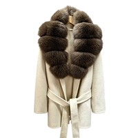 Manteau en laine rétro fait main, tendance et haut de gamme, épais, coupe-vent et chaud, avec col amovible en fourrure naturelle véritable