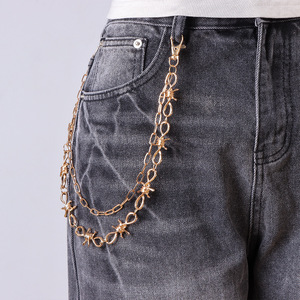 Cadena de cintura de doble capa con púas estilo Hip Hop Punk, de plata tibetana, unisex, para decoración de mezclilla, cadena corporal de moda casual - Product Image 2