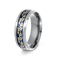 Bague pour homme tendance en acier inoxydable plaqué or 18 carats, motif double dragon, 8 mm, vente en gros