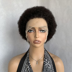 Péruque Frontale en Dentelle 13x1 100% Cheveux Humains Birmans Bouclés Afro 4 Pouces Courts #1B, Perruques Vierge <span class=keywords><strong>Boom</strong></span> African pour Femmes Noires en Gros - Product Image 1