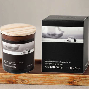 Lujosa botella de ámbar con tapa de madera aromática hecha a mano moderna aromaterapia vela votiva cera de soja aroma de vainilla cubierta marrón cumpleaños - Product Image 6