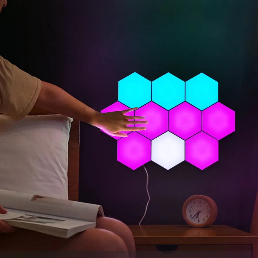 Modular contacto cuántica hexagonal sensible a la luz la noche de iluminación magnética hexágonos lámpara