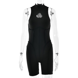 Mono de yoga sin mangas con cuello alto y diseño de corazón hueco de alta elasticidad para mujer, ajuste ceñido, color liso, body deportivo, verano 2026 - Product Image 5