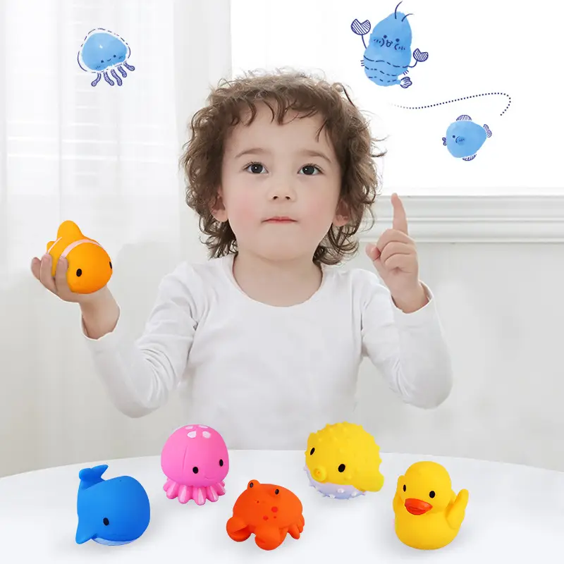 2024 Nieuwe Product Runderschapen Kip Eend Vis Knijp Genaamd Bad Speelgoed Leuk Maken Geluiden Eco-Vriendelijk Klassiek Speelgoed Voor Kinderen