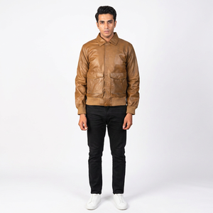 Chaqueta de Cuero Genuino para Hombre al por Mayor con Cierre de Cremallera, Capucha, Hombros Acolchados, Transpirable, Duradera, Estilo Vintage y Elegante - Product Image 1