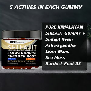 Gomitas de Shilajit Puro del Himalaya al por Mayor OEM, Suplemento con Musgo Marino, Ashwagandha, Raíz de Bardana, Melena de León y Ácido Fúlvico - Product Image 5