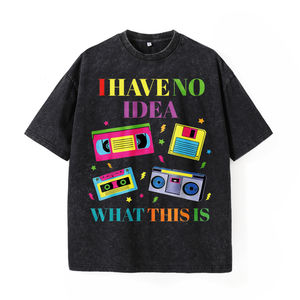 Camiseta Negra con Estampado <span class=keywords><strong>de</strong></span> Cinta <span class=keywords><strong>de</strong></span> Casete y Disquete Coloridos, Ideal para Uso Casual - Product Image 1