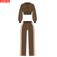 Ensemble pour femme personnalisé de qualité supérieure avec fermeture éclair, coupe courte, couleur unie, design taille basse, et sweat à capuche à épaules tombantes