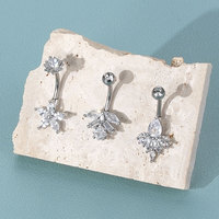 Bijou de piercing pour nombril Lingchee en acier chirurgical, cœur mignon, fleur délicate, pendentif, anneau de nombril plaqué argent, 14G