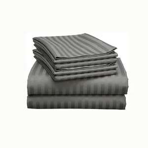 Customized Polyester Cotton White Stripe Hotel Flat Sheet Bed Sheet For Hotel Home Used Badsheet