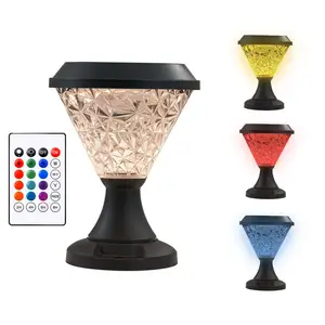 Solar Powered Energy Round Garden Yard Fence Patio Deck Outdoor Wireless RGB Solar Led Gate Pillar Light Solar Panel Post Light