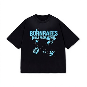 T-shirt oversize délavé à l'acide pour homme, imprimé graphique vintage, coton épais, streetwear, épaules tombantes, décontracté - Product Image 2