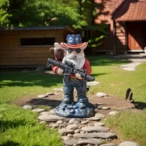 Statue de nain de jardin patriotique Oncle Sam Gun-Toting-Décoration extérieure/intérieure en résine avec chapeau et aigle du drapeau américain - Product Image 4