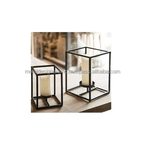 Top Antique verre photophore suspendu lanterne en métal maison candélabre décor Table à manger Accent bougeoir - Product Image 1