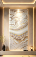 Nouveau design, plaque de marbre UV 4x8 pieds, panneau mural en PVC imprimé en 3D avec bordure plaquée or pour villa de luxe