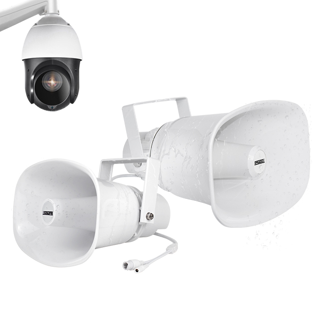 DSPPA Outdoor Surveillance Visual Broadcasting Active IP PoE Horn Speaker with Camera