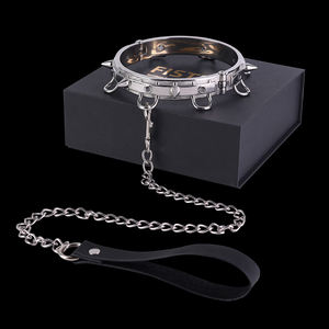 Collar de cuello de cuero PU ajustable con anillo de tachuelas con pinchos y cadena de correa de metal BDSM Bondage Neck Restricción - Product Image 1
