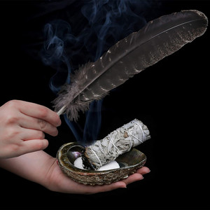 Plume de nettoyage spirituel palo santo ormeau coquille trépied support californie sauge blanche paquet tache encens bâton kit - Product Image 4
