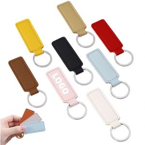 Custom LOGO PU Leather Keychains Rectangular Engraving Blanks Keychains with <b>Key</b> <b>Ring</b> for Chain Stamping DIY Crafts Accessories - Product Image 1