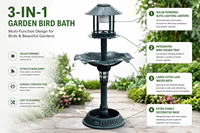 Bassin à oiseaux en résine en forme de feuille de lotus, à montage facile, alimenté par énergie solaire, écologique, résistant à la rouille, avec lumière LED intégrée et support remplissable pour