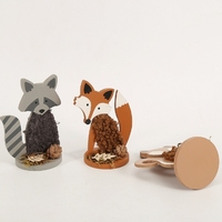 Articles de décoration intérieure, mini animaux en peluche en bois, raton laveur, renard