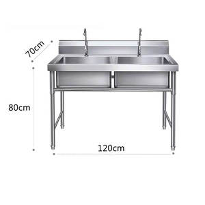 อ่างล้างจานสแตนเลส 304 สำหรับใช้งานเชิงพาณิชย์ แบบเดี่ยว แบบคู่ แบบสามหลุม อ่างล้างจานสำหรับโรงเรียน ครัว โรงอาหาร ล้างจาน ฆ่าเชื้อโรค ใช้ในครัวเรือน - Product Image 3