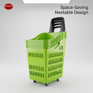 Keranjang Belanja Plastik 60L dengan Roda dan Pegangan Terintegrasi untuk Supermarket/Toko Kelontong - Product Image 3