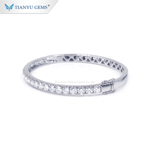 Tianyu Gems Gemstone 14k 18k <strong>Solid</strong> <strong>Gold</strong> Plated White <strong>Gold</strong> Bangle <strong>Charm</strong> 4mm Round Brilliant Cut Moissanite <strong>Bracelet</strong> for Women - Product Image 2