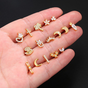 नई भेदी गहने क्रिएटिव कान की बाली सोने जिक्रोन फैशन कान हड्डी शिकंजा चंद्रमा सितारा बतख गाजर छोटे कान की बाली स्टड महिलाओं के लिए - Product Image 5