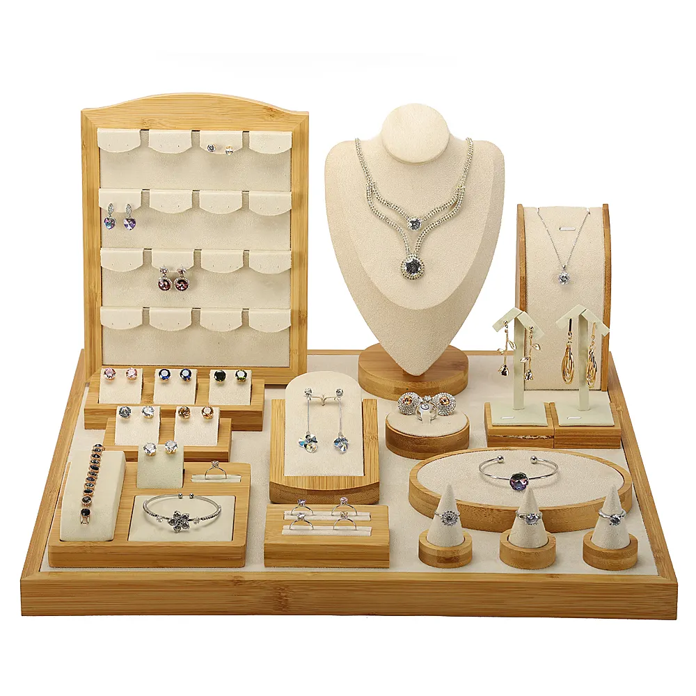 DIGU High quality pendant earring jewelry wood display stand modern new design exhibitor wooden jewellery display sets