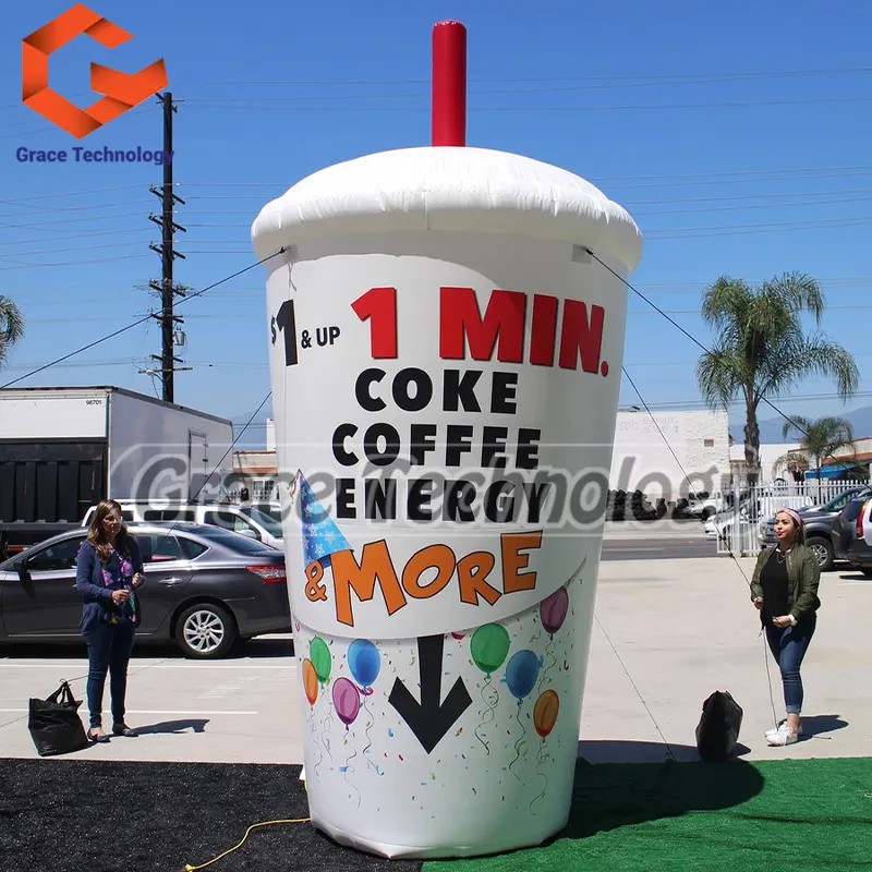 Modèle de tasse gonflable géante avec impression, tasse de jus de café gonflable publicitaire pour l'affichage