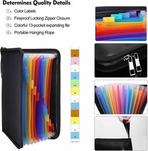 Hot Selling Fireproof Document Expanding <b>Filing</b> <b>Folder</b> Office/School Use Zipper Organ <b>Folder</b> Colorful Storage Solution - Product Image 2