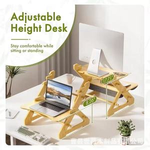 Wooden Laptop Stand 2 Tier <b>Adjustable</b> Height <b>Desk</b> Organizer For Computer Workstation Home <b>Office</b> Use - Product Image 2