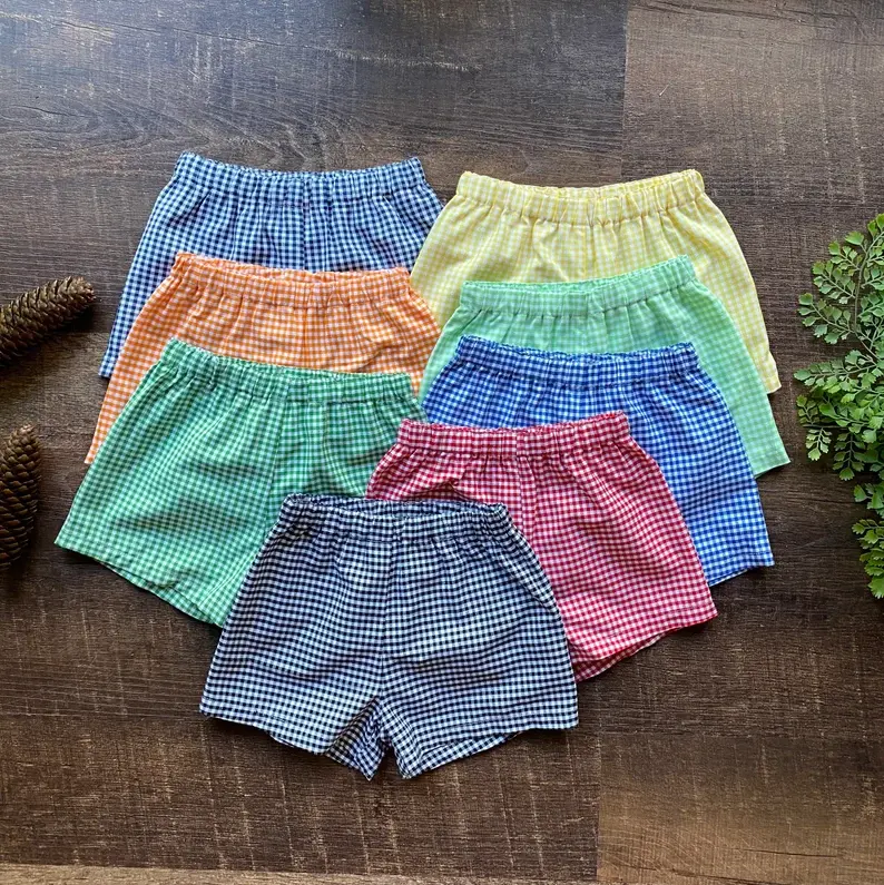 Children's clothing designer Gingham shorts for boys kids summer seersucker beach shorts