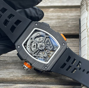 Montre chronographe sport de luxe pour homme, forme tonneau, finition fibre de carbone, squelette, automatique, mécanique, montre-bracelet de course - Product Image 5