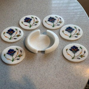 Juego de Posavasos de Mármol Blanco Moderno Hecho a Mano de Lujo con Incrustaciones Florales, Arte de la India, Posavasos para Bebidas, Decoración del Hogar, Regalo, Venta al por Mayor ANURAG - Product Image 4