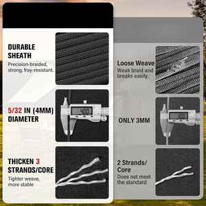 Cordon de parachute 550 lb 100ft 5/32, cordon de survie 4MM 7 brins, équipement de camping, escalade, polyester imperméable - Product Image 3