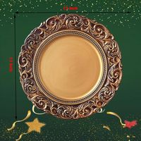 Assiettes de présentation en or antique, chargeurs d'assiettes à dîner de 13 pouces, chargeur rond en plastique gaufré pour la décoration de dîner et de mariage