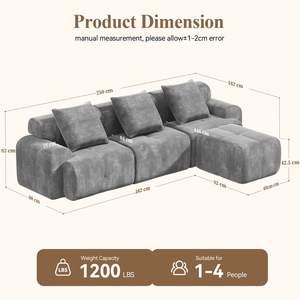Meroow MS1 UK Local Warehouse L-Shaped <b>Sofa</b>, Extra <b>Support</b> High Back Modular Couch with 3 Pillows - Product Image 6