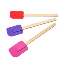 Silicone Trộn Thìa Với Tay Cầm Bằng Gỗ Chịu Nhiệt Không Dính Cao Su Spatulas Cấp Thực Phẩm Silicone Tiện Ích Nhà Bếp