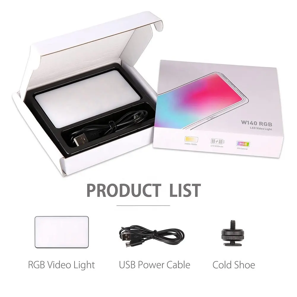 Đèn Video W140RGB Đủ Màu CRI95 2500-9000K 8W 3100MAh Đèn LED Chụp Ảnh Cầm Tay Đèn Bảng Điều Chỉnh Độ Sáng
