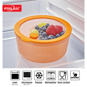 Juego de tres piezas PYGLASS de contenedor recubierto de cerámica de vidrio de color con borde recto y tapa de vidrio con orificio de aire - Product Image 6