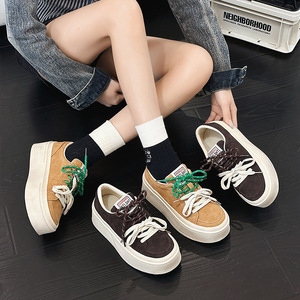 Thick sole shoes - Spring new style, two-color lace-up loafers, genuine leather, <b>small</b> size, height-increasing casual shoes - Product Image 1