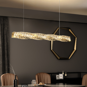 Isla de cocina, rectángulo decorativo, luz colgante de metal larga, led colgante, restaurante, bar, candelabro de cristal K9 de lujo dorado moderno - Product Image 6